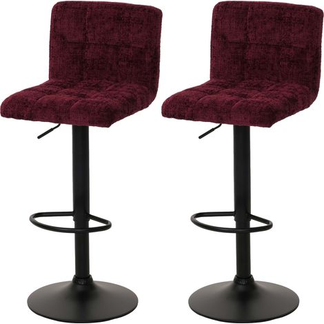 [NEUWERTIG] 2er-Set Barhocker HHG-847, Tresenhocker Barstuhl, höhenverstellbar drehbar, Stoff Chenille (465g/m²) MVG bordeaux