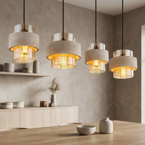 LED Pendelleuchte Esszimmerlampe höhenverstellbar schwarz Glas amber H 120 cm (1/5)