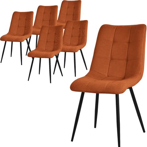 ML-Design Set di 6 Sedie per Sala da Pranzo Arancione Poltrona da Soggiorno con Rivestimento in Tessuto e Gambe in Metallo Nero Sedia da Cucina con Schienale Poltrone Imbottite per Ufficio
