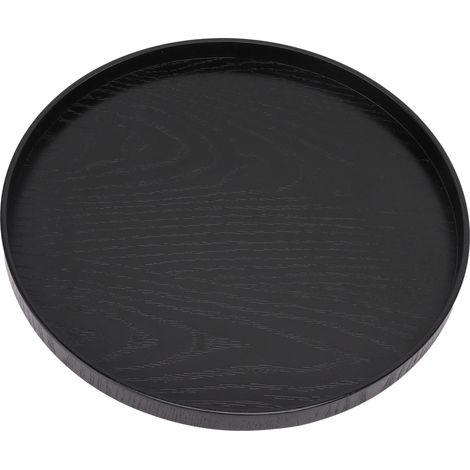 Plateau de service en bois 11,8 pouces, robuste et simple élégant, plateau rond multifonction pour thé, café, bureau, table de salle à manger, noir (1/5)