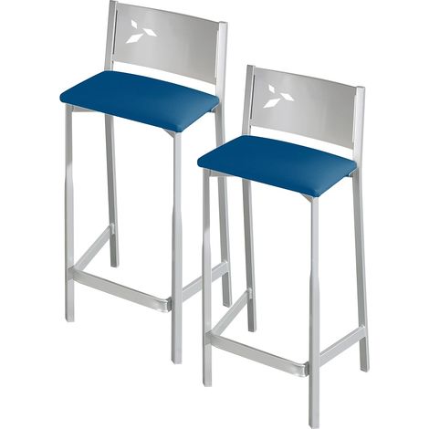 Lot de 2 tabourets de Cuisine avec Assise 60 cm Simili-Cuir Bleu (1/5)