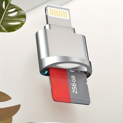 Irovami Lecteur de carte microSD, adaptateur dédié iPhone, interface Lightn vers port TF, argenté avec témoin lumineux, argent