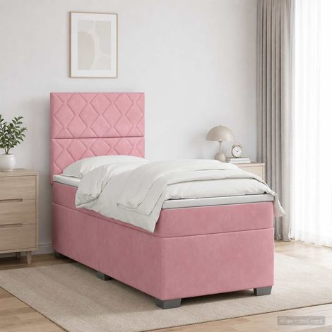 Cama box spring con colchón Rosa 90 x 200 cm Terciopelo (1/5)