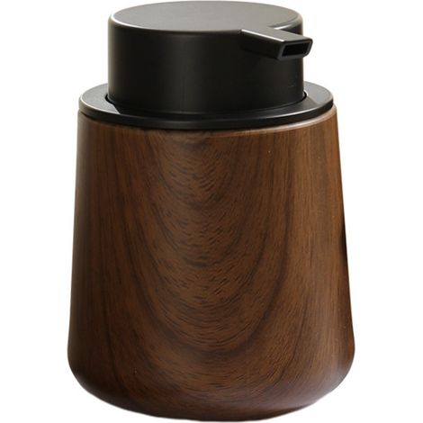 Distributeur de savon mousse 250 ml, flacon à pompe manuelle pour le lavage des mains et du corps, en ABS imitation bois foncé, large ouverture pour un remplissage facile, rechargeable (1/5)