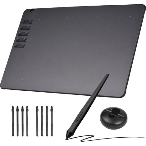 Tablette graphique VINSA T906 pour dessin et croquis, stylet sans batterie, 8 pointes, 16384 niveaux de pression, 10 touches raccourcies, compatible Win Android OTG, 25 x 15,5 cm (1/4)