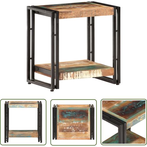 The Living Store Table d'appoint 40x30x40 cm Bois de récupération massif - Table Basse Industrielle - Table D'appoint Vintage - Meuble En Bois Recyclé - Décoration Rustique - Étagère Murale (1/5)