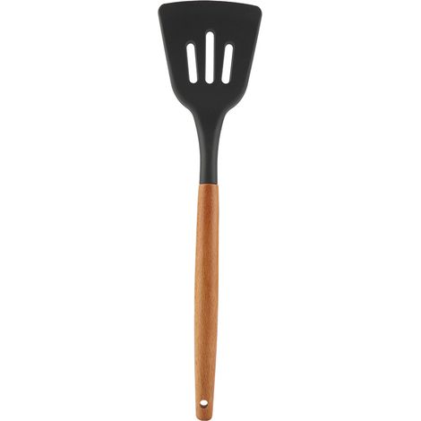 Ustensile de cuisine en silicone, outils de cuisine de restaurant à domicile avec manche en bois (tourneur fendu) (1/5)