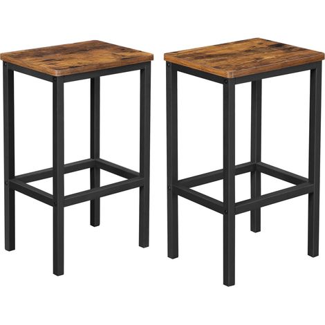 Tabouret de Bar, Lot de 2, Chaise, Siège Haut, pour Cuisine, Salle à Manger, Salon, Style Industriel, Marron Rustique et Noir LBC65X (1/5)