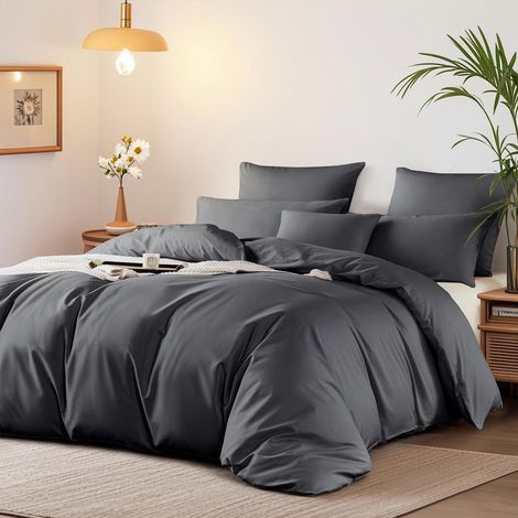 Bettwäsche 200x200 cm Baumwolle Mako Satin Grau Anthrazit Öko-Tex