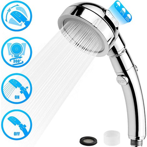 Pommeau de douche rotatif à 360°, douchette anticalcaire avec 3 modes haute pression, économie d'eau, douche de salle de bain en acier inoxydable ABS - (1/5)
