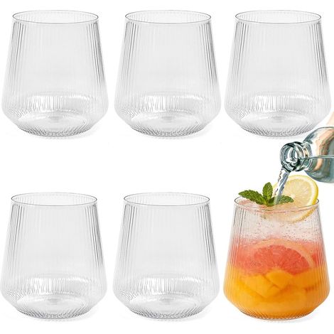 copas de vino sin tallo de 340 ml, vasos de agua de plástico estriados, aptos para lavavajillas, vasos de zumo de plástico sin BPA, vasos de cóctel de plástico reutilizables, vasos de ginebra (1/5)