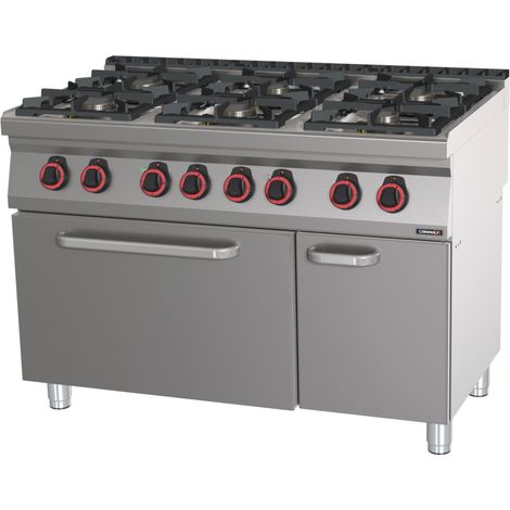 Fourneau mixte professionnel - 6 feux gaz - Four électrique GN 2/1 - 120cm - Casselin