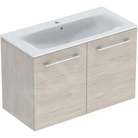 Geberit Selnova Square - Meuble-vasque 635x988x480 mm, avec vasque, 2 portes, noyer clair hickory 501.263.00.1 (1/3)