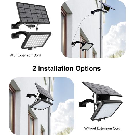 Solarbetriebene Außenwandleuchte mit 48 LEDs, Bewegungsmelder, automatischer Dämmerungs- und Morgengrauenaktivierung, separatem Solarpanel und Wasserdichtigkeit, ideal für Garage, Garten, Veranda, Ter