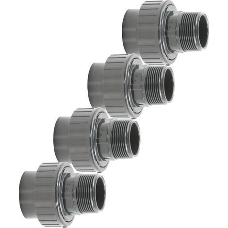 Lot de 4 raccords vissés en PVC avec manchon adhésif de 50 mm x filetage extérieur de 5" Adaptateur en PVC U gris pour tuyaux de piscine et toutes les tuyauteries Qualité : fabriqué en Europe (1/4)