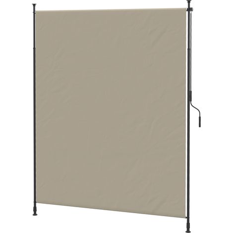 Store vertical enroulable sable 200 x 292 cm, protection solaire et coupe-vent aluminium, toile polyester enduite simili-cuir UV40+, montage sans perçage pour terrasse et balcon