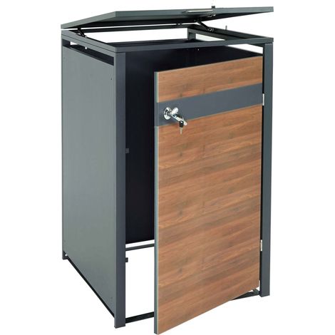 [NEUWERTIG] XL 1er/2er-Mülltonnenverkleidung HHG-428, Mülltonnenbox, Metall 38kg, anthrazit Kirsche-Holzoptik dunkelbraun
