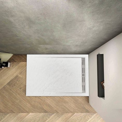 Piatto Doccia Rettangolare 70x120x3cm in Pietra Vulcanica e Resina Mista Finitura Pietra Bianca Ruvida Ultraslim