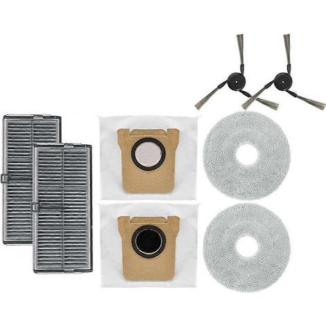 Accessoires pour robot aspirateur Xiaomi Mijia M40 : brosse latérale, filtre, sac à poussière et serpillière.