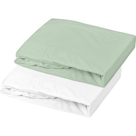 Set di 2 lenzuola con angoli - MON PTIT DODO - Jersey 100% cotone - 60 x 120 cm - Bianco e verde grigio
