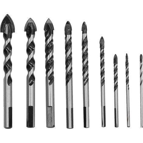 Hartmetall-Bohrer-Set (ein- und zweischneidig) für Fliesen und Glas, 9-teilig