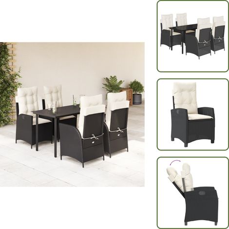 The Living Store 5-tlg. Garten-Essgruppe mit Kissen Schwarz Poly Rattan - Gartenstuhl (1/5)