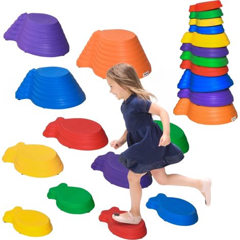 AS EASY Galets de rivière, pierres d'équilibre, dalles de jardin pour enfants, jeu d'équilibre, antidérapant, supporte jusqu'à 100 kg