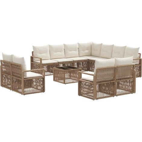 Conjunto de sofás de jardín 12 pcs Beige ratán sintético vidaXL (1/5)