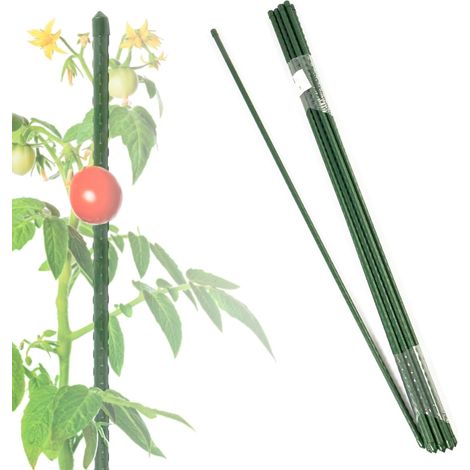 Lot de 10 - Tuteur pour plante - Support métallique - Pour tomates et fleurs d&39intérieur - Vert - 150x1,1cm