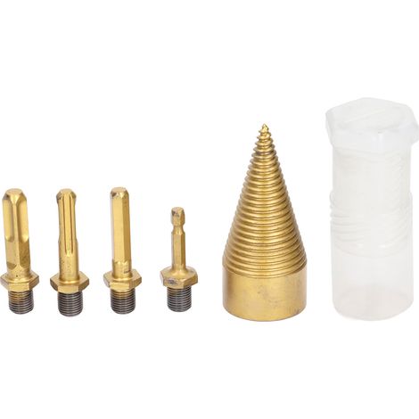 Lot de 5 cônes de fendage 42mm pour perceuse électrique, embouts fendeurs de bûches à queue hexagonale, ronde et carrée. (1/5)