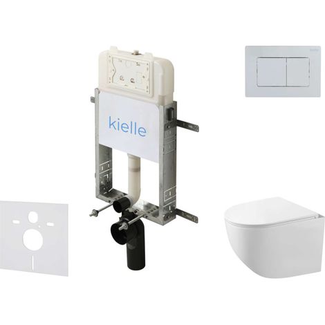 kielle Genesis New - Set bâti support, WC compact Gaia, sans rebord, abattant softclose et bouton-poussoir Gemini New III, chrome brillant 30528SZ89 (1/5)