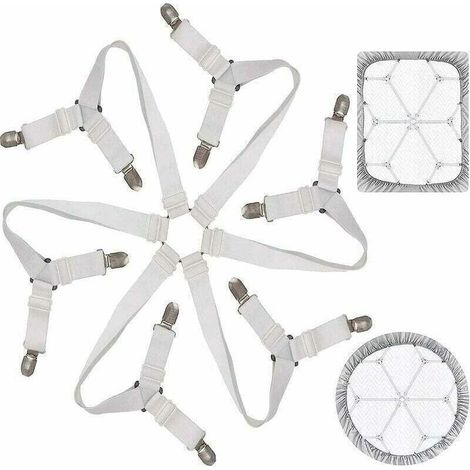 Attache-Drap Réglable Élastique, Sangles de Fixation 3 Directions pour Matelas et Canapé, Accessoires Literie Blancs Universels