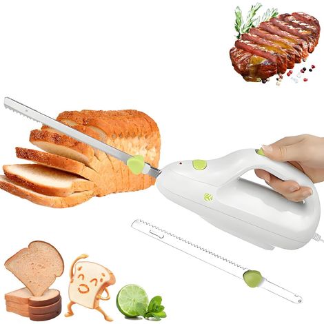 Couteau à découper électrique rechargeable, couteau à pain sans fil, coupe-pain et trancheuse à viande avec 2 lames de 20 cm en acier inoxydable, interrupteur de sécurité, pour (1/5)