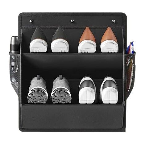 Sac de rangement mural pour chaussures, noir, tissu Oxford, sans perçage, idéal pour les camping-cars. (1/4)