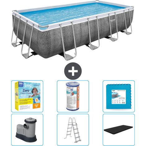 Piscine Rectangulaire Bestway Power Steel - Impression Rotin - 549 x 274 x 122 - Comprend des Accessoires CB34 (1/4)