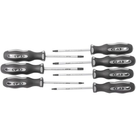 Assortiment de 7 tournevis torx T10-40 SVCM et poignée bi-matière PP+TPV - OS 1199 - CLAS Equipements (1/2)