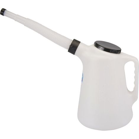 Jarra de medición graduada 5L, resistente a gasolina, aceite y fluidos. Ideal para talleres mecánicos, bricolaje y mantenimiento de automóviles.