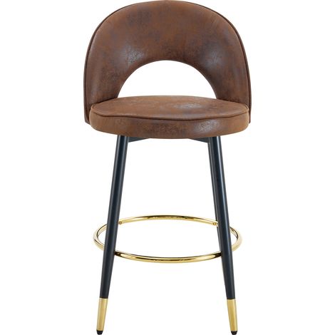Tabouret de bar pivotant à 360° en tissu technique marron, confortable et moderne, lot de 2 (1/5)