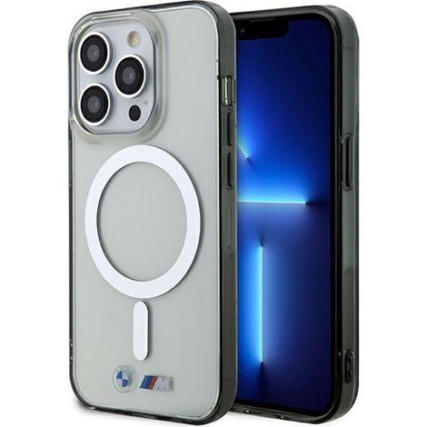 Coque BMW Silver Ring MagSafe pour iPhone 14 Pro (transparente) (1/4)