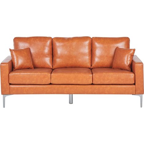 Sofa 3 Seater GAVLE Faux Leather Golden Brown (1/5)