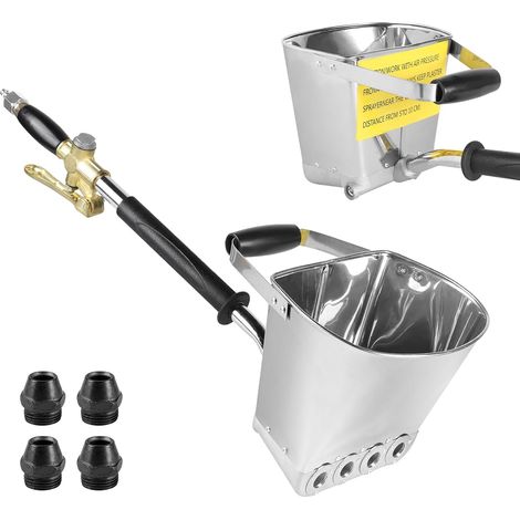 Pistolet pulvérisateur de Ciment en Alliage d'aluminium Lot de 4 Embouts de pulvérisation Réservoir de 3,5 L pour revêtements muraux sur plâtre, béton, Ciment, mortier de calcaire (1/5)