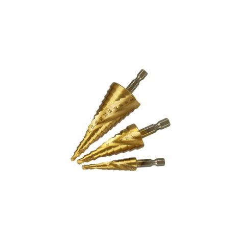Set di 3 punte da trapano a gradini HSS: punta da trapano a spirale per pelatura, punta da trapano conica, set di punte da trapano per metallo, set di utensili da taglio per metallo, legno, plastica, 