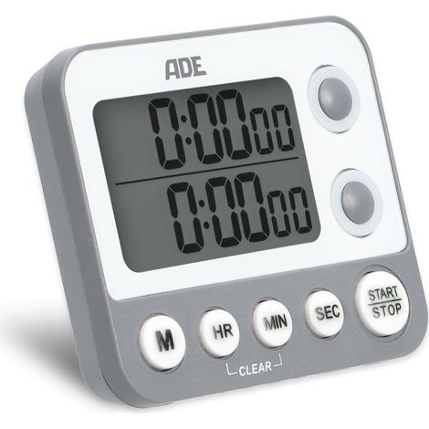 Timer elettronico da cucina ADE, 2 misurazioni, fino a 99 ore, 9×2×8 cm, grigio (1/3)