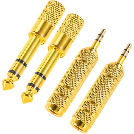 Lot de 4 adaptateurs pour prise casque : adaptateur mâle 3,5 mmvers femelle 6,35 mm et adaptateur audio 6,35 mm (1/4 pouce) vers 3,5 mm (1/8 pouce) (1/5)