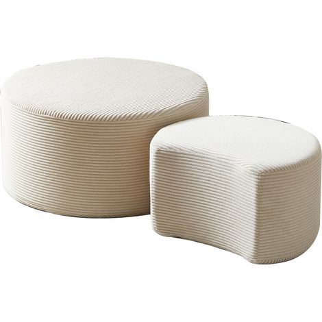 ELVMI Juego de Mesas de Centro Redondas de 2 Piezas Acolchadas de Espuma, Tela Beige, Sin Montaje, para Salón (1/5)