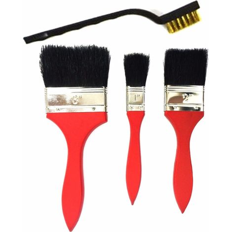 TrAdE Shop Traesio - Set 3 Pennelli Legno 1" 2" 3" Per Pittura + 1 Pennello Setole In Ferro Da Lavoro -