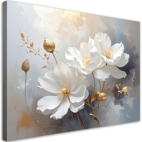 Leinwandbild Weiße Blumen in dezentem Grau und Gold 30x20 (1/5)