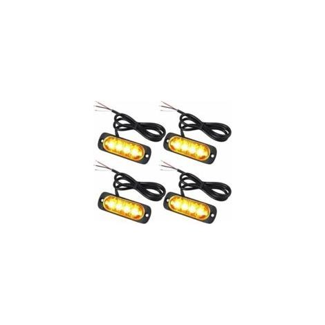 4x 4-LED-Einsatzleuchten 12/24V Orange LED-Rundumleuchten mit Blinklicht, Notfallwarnung, Stroboskop-Blinker, IPX-4 für Transporter, LKW, Baggerlader, Gabelstapler, Traktor - Crezuo