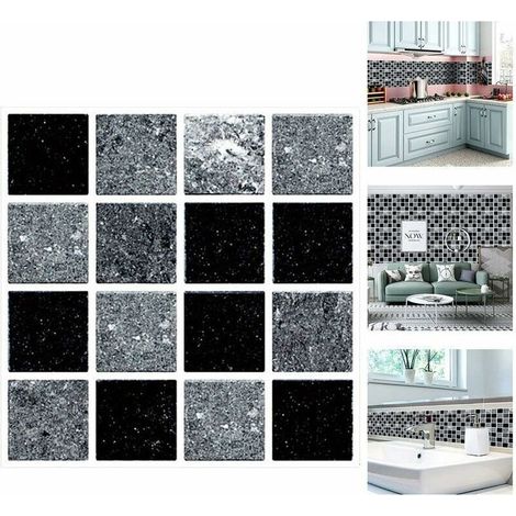 Stickers muraux pour carrelage de salle de bain et cuisine, noirs, 10x10cm, 20 pièces, stickers muraux imperméables.