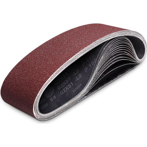 Juego de 15 bandas abrasivas, 100 x 915 mm, grano mixto (3 x 80/120/150/240/320), para lijadoras de banda. (1/5)